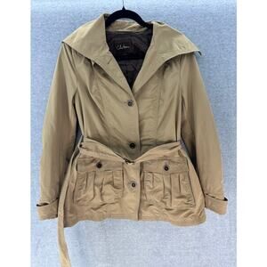 Cole Haan Women's sz 4 Belted Windbreaker Rain Jacket Utility Tan Mid Trench